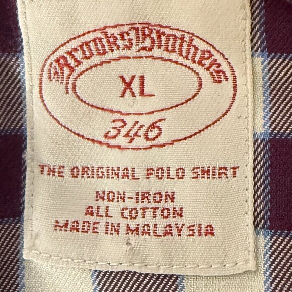Brooks Brothers 346 Non Iron Long Sleeve Button Down Purple Blue White Check XL - Picture 2 of 7